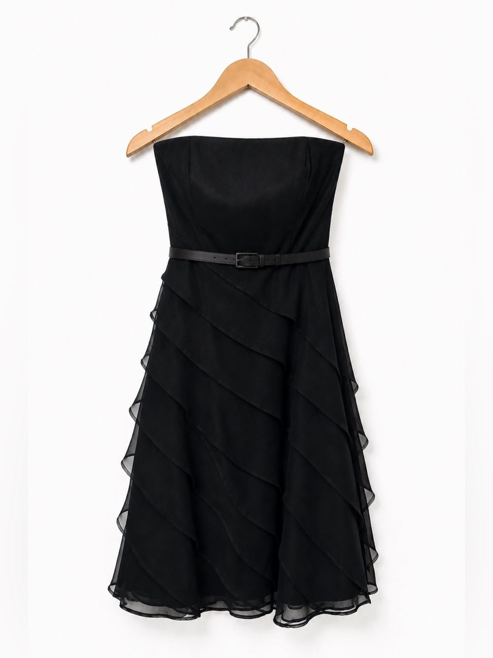 White House Black Market Black Ruffle Strapless Dress. Size 6 Romantic LBD